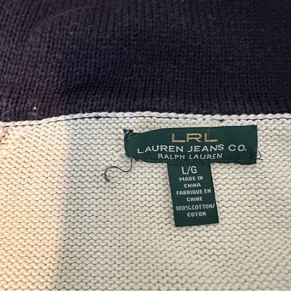 Ralph Lauren navy and cream large three quarter zip cotton sweater. - Picture 14 of 15